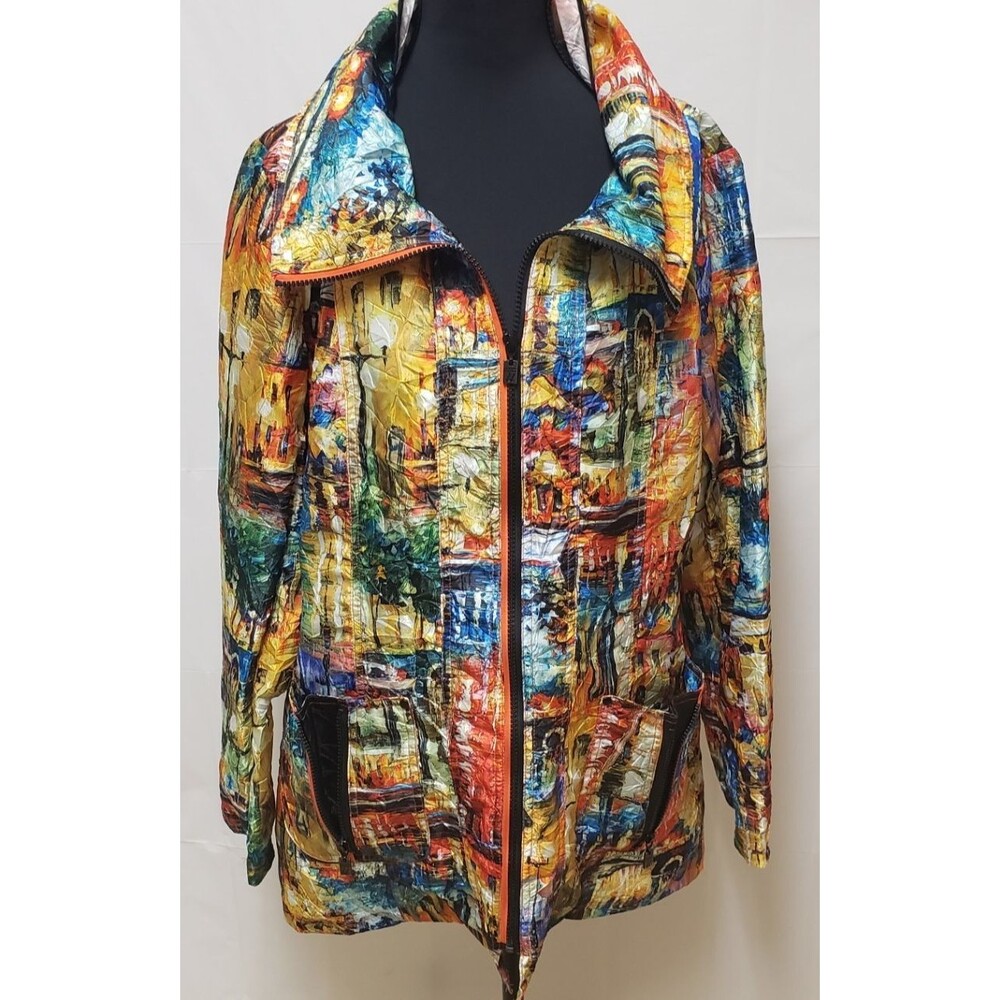 UBU Women's Windbreaker Colorful Multicolor Packable Jacket Zipper Sz M NWOT
